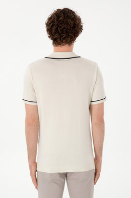 Erkek Slim Fit Polo Yaka Krem Triko Ti__rt