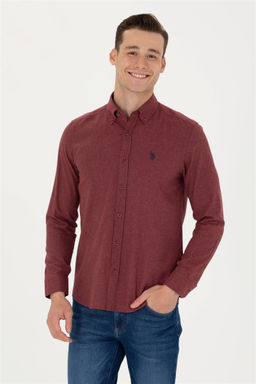 Мужская базовая рубашка бордового цвета с длинным рукавом Неожиданная скидка в корзине