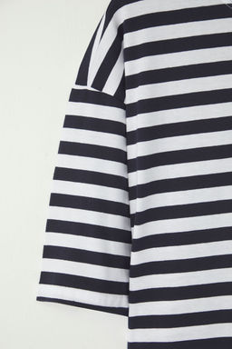 Gri-Mavi-Lacivert Cizgili Oversize/Genis Kesim 3lu Paket %100 T-Shirt TMNSS24TS00026