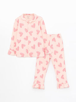 Polo Yaka Uzun Kollu Bask?l? K?z Bebek Pijama Tak?m