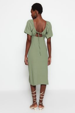 Haki Vucuda Oturan Y?rtmacl? S?rt Detayl? Midi Dokuma Dokuma Elbise TWOSS23EL01164 - Trendyolmilla фото 6