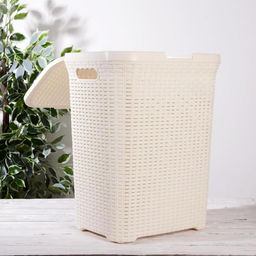 Корзина бельевая, 60 л, 34.6×44.5×56 см, с крышкой, слоновая кость