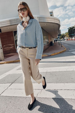 PANTAL?N RECTO CINTUR?N / Beige