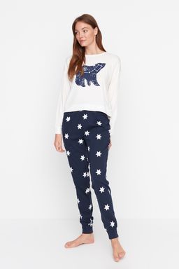 Trendyolmilla Cok Renkli %100 Pamuklu Y?ld?z Desenli Orme Pijama Tak?m? THMAW21PT0241  фото 5