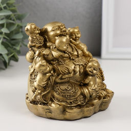 Нэцкэ «Хотей с детьми», полистоун под бронзу, 10.8×10×9.5 см