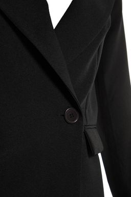 Siyah Regular Astarl? Kruvaze Kapama Dokuma Blazer Ceket TWOSS20CE0059