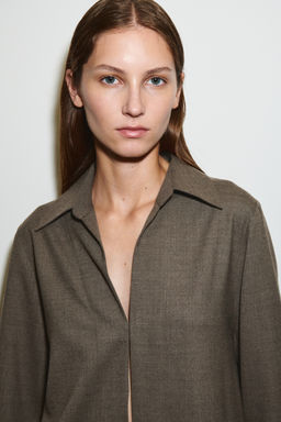 CAMISA DE MEZCLA DE LANA CON CUELLO ABIERTO - H&m фото 3
