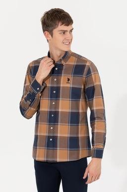 U. S. Polo Assn Мужская рубашка светло-коричневого цвета в клетку - U.s. polo assn фото 4