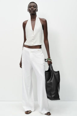 LINEN BLEND WIDE-LEG TROUSERS WITH BUCKLES