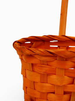 Цена за 2 шт. Корзина плетёная для хранения, 13×13×9.5 см, ручка h=21 см, бамбуковая, оранжевая, Greengo