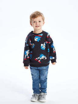 Bisiklet Yaka Uzun Kollu Sonic The Hedgehoc Bask?l? Erkek Bebek Sweatshirt - Waikiki фото 2