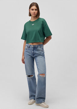 Mavi Logo Bask?l? Yesil Crop Tisort