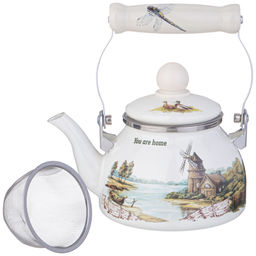 ЧАЙНИК AGNESS ЭМАЛИРОВАННЫЙ СО СЪЕМНЫМ ФИЛЬТРОМ ИЗ НЖС СЕРИЯ FAMILY HOUSE, 0,85 Л