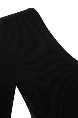 Siyah Fitted/Vucuda Oturan Omzu Ac?k Fitilli Pamuklu Esnek Orme Bluz TWOAW23BZ00475