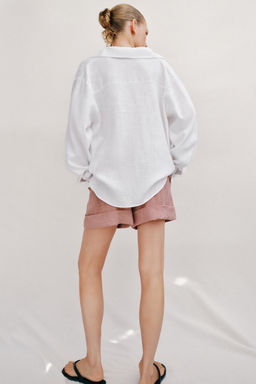CAMISA CON LINO BAJO ABULLONADO / Blanco - Zara фото 6