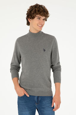 Свитер U.S. Polo Assn Slim Fit полуводолазка серый меланж из хлопка