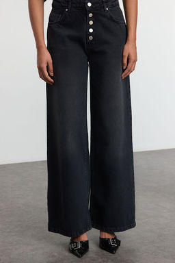Siyah Onden Dugmeli Dusuk Bel Wide Leg Jeans TWOSS25JE00004 - Trendyolmilla фото 3