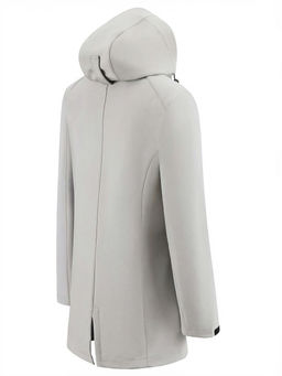 Парка женская софтшелл виндстоппер удлинённая с капюшоном белого цвета 9618_1Bl