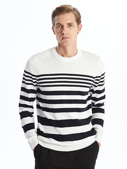 Bisiklet Yaka Uzun Kollu ?izgili Erkek Triko Kazak