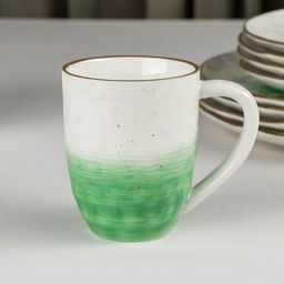 Набор посуды Доляна Космос, 16 предметов: 4 тарелки d=21 см, 4 тарелки d=27,5 см, 4 миски d=13 см, 4 кружки 400 мл, фарфор, белый, зелёный  фото 4