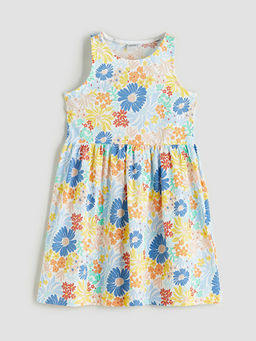 Bisiklet Yaka ?i?ekli K?z ?ocuk Elbise