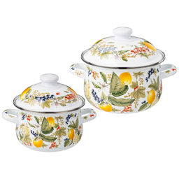НАБОР КАСТРЮЛЬ AGNESS ЭМАЛИРОВАННЫХ СЕРИЯ ФРУКТОВАЯ КОРЗИНА, 4ПР. 1,5Л И 2,8Л, 16Х10СМ, 20Х12СМ