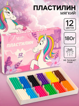 Цена за 2 шт. Пластилин 12 цветов, 180 г, «Мышка и Единорог»