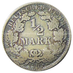 Монета 1/2 марки 1905 года A Германия