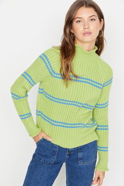 TRENDYOLMILLA Yesil Cizgili Triko Kazak TWOAW23KZ00666
