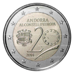 2 евро 2014 года Андорра  20 лет вступлению в совет Европы (в блистере)