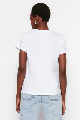 TRENDYOLMILLA Kahverengi-Bej-Haki Cizgili 3lu Paket Basic Bisiklet Yaka Orme T-Shirt TWOSS20TS0146 фото 40