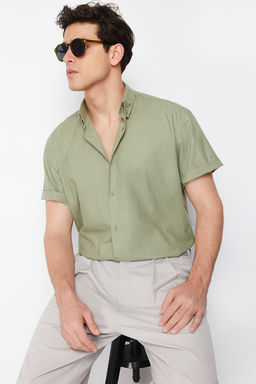 TRENDYOL MAN Haki Oversize Fit Gomlek Yaka K?sa Kol %100 Pamuklu Gomlek TMNSS24GO00029