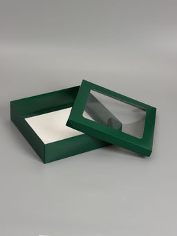 Цена за 5 шт. Коробка складная, крышка-дно, армейский зелёный, с окном 30 х 30 х 8 см