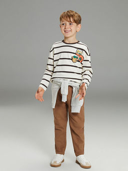 Bisiklet Yaka Bask?l? Uzun Kollu Erkek ?ocuk Ti??rt