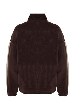 Kahverengi Unisex Oversize/Genis Kesim Dik Yaka Fermuar Anti-pilling Polar Sweatshirt TMNAW24SW00034