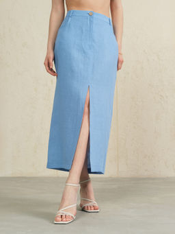 Юбка льняная 757 морская волна