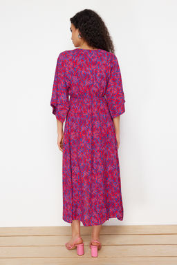 Cok Renkli Etnik Desenli A Kesim Kruvaze Yaka Midi Dokuma Elbise DWOSS24EL00913 - Trendyolmilla фото 10