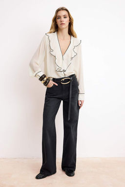 Siyah Yuksek Bel Uzun Boy %100 Pamuk Wide Leg Jeans TWOSS26JE00130