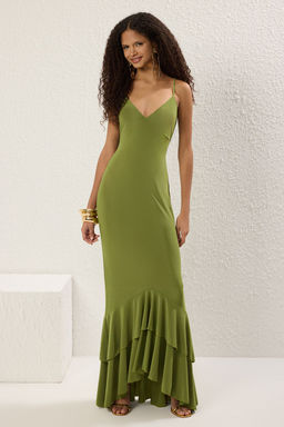 Yag Yesili Bal?k Kesim Volanl? Orme Uzun S?k Abiye Gece Mezuniyet Elbisesi TPRSS25AE00148