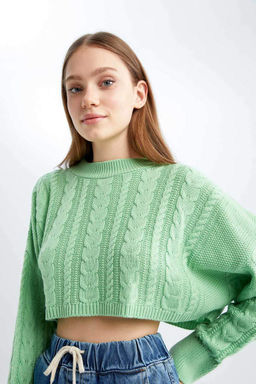 Укороченный вязаный свитер с вырезом лодочка Cool Relax Fit - Defacto фото 5