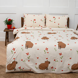 КПБ Чистый хлопок 1,5 спальный, наволочки 50х70, поплин, Капибара ВБ Пододеяльник 146х215 с прорезью, простыня классическая 150х215 подшита с 4-х сторон, наволочки 50х70 с клапаном - 2 шт 1,5 спальный - Традиция фото 2