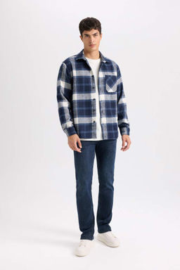 Рубашка в клетку с длинным рукавом и воротником-поло стандартного кроя - Defacto фото 2