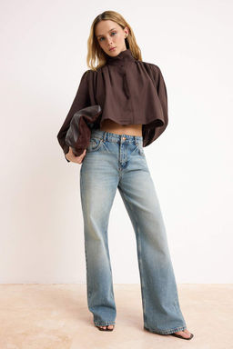 Kahverengi Buzgulu K?sa/Crop Kesim Gomlek TWOSS26GO00137