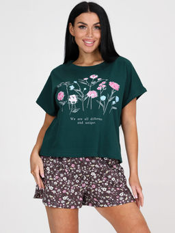 231 ПИЖАМА ЖЕНСКАЯ (шорты) (Изумруд/коричневый) - А-дина фото 4