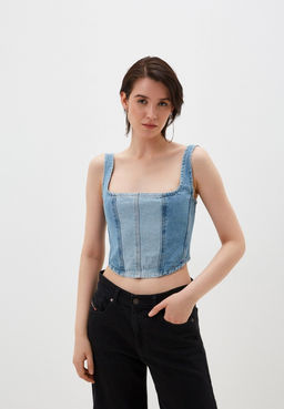 Укороченный джинсовый топ в стиле пэчворк - Incity фото 5
