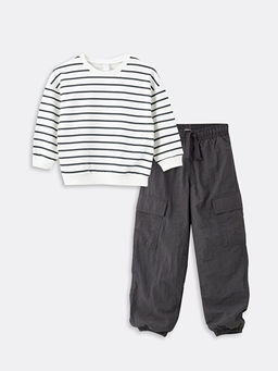 Bisiklet Yaka Uzun Kollu ?izgili Erkek Bebek Sweatshirt ve Pantolon 2li Tak?m
