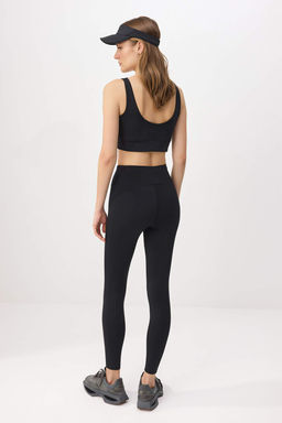 Siyah Premium Poliamid Kumas Orme Tam Boy Spor Tayt THMSS26TY00018