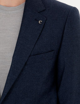 Шерстяной костюм приталенного кроя темно-синего цвета - Cacharel фото 7