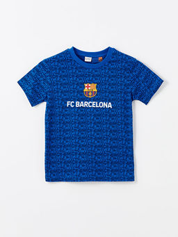 Bisiklet Yaka Barcelona Bask?l? K?sa Kollu Erkek ?ocuk Ti??rt