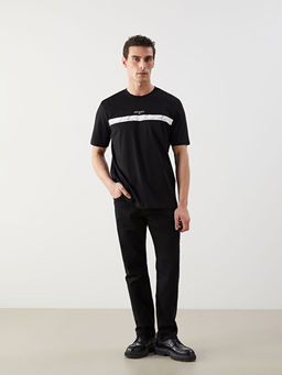 Bisiklet Yaka Bask?l? Penye Erkek Ti??rt